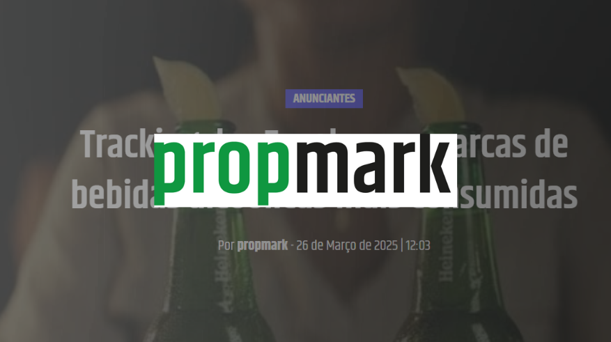 Imagem de capa com garrafas de bebidas, logotipo propmark e texto Tracking das Favelas sobre marcas de bebidas alcoólicas mais consumidas