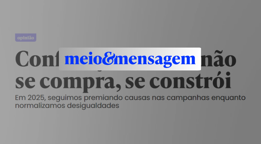Imagem com manchete "Confiança coletiva não se compra, se constrói" com logotipo azul "meio&mensagem" sobreposto